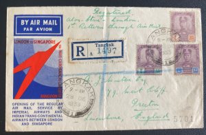 1933 Tangkak Malay First Flight Airmail Cover To Trenton England Imperial Airway