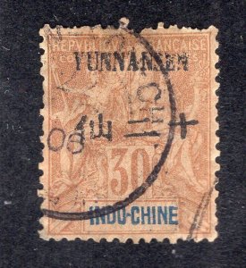 France Offices Yunnan Fou 30c brown on bister, Scott 9 used, value = $12.50