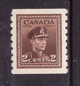 Canada-Sc#264-Unused hinged coil -2c brown KGVI war issue-og-1942-Cdn826-perf 8-
