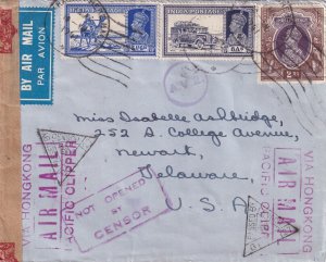 Karachi, India to Newark, Delaware 1941 Airmail, Censored via Hong Kong. (C5842)