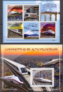 Sao Tome and Principe 2009 Modern Trains sheet + S/S MNH