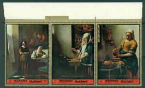 Manama 1972 Mi#1135-1137 Paintings by Jan Vermeer MUH
