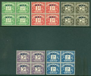 SG MD1-5 British Middle East Forces 1942. ½d to 1/- set of 5 in blocks of 4...