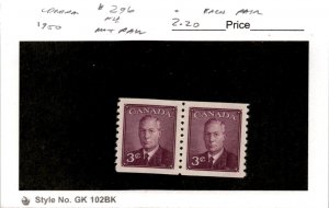 Canada, Postage Stamp, #296 Pair Mint NH, 1950 King George (AF)