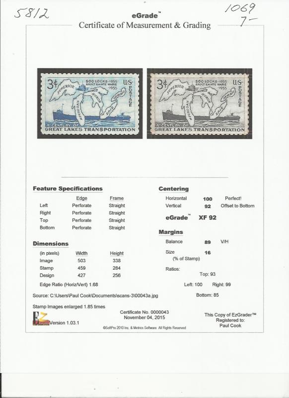 # 1069 MINT NEVER HINGED SOO LOCKS     XF+