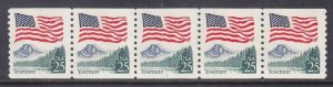 US 2280 MNH 1988 25¢ Flag over Yosemite PNC Strip of 5 Plate #1 - Block Tagging