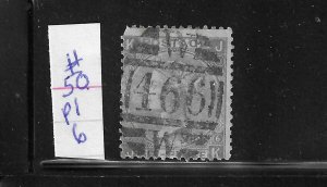 GREAT BRITAIN SCOTT #50 (PLATE 6) 1867-80 6P (VIOLET) WITH HYPHEN -WMK 25-USED