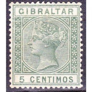 GIBRALTAR 1889 QV 5 Centimos Green SG22 MH