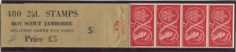 1957 World Scout Jubilee Jamboree coil leader with 21 stamps attached.