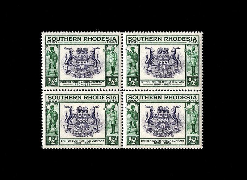 SOUTHERN RHODESIA - 1940 - KG VI - SEAL - BRITISH SOUTH AFRICA CO ++ MNH BLOCK!