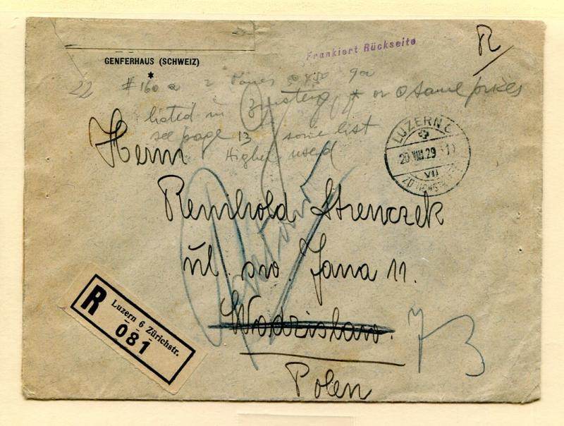 Switzerland Reg. cover to Poland with lock 160a