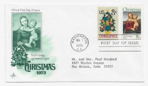 US 1507 & 1508 8c Christmas Issues on one FDC Artcraft Cachet Variety ECV $12.50