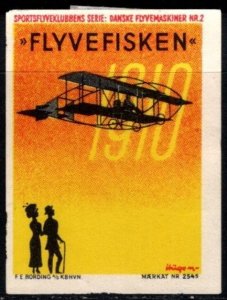 Vintage Denmark Poster Stamp Sports Flying Club's The Flying Fish”