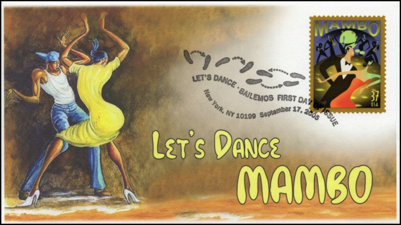 AO-3942-1, 2005, Let’s Dance, Mambo, Add-on Cachet, FDC, Pictorial Postmark,