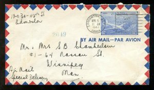 d282 - EDMONTON 1947 Airmail Special Delivery #CE3 Cover to Winnipeg