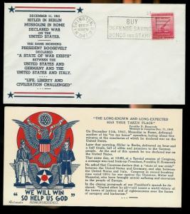 World War 2 Patriotic Fleetwood Staehle 11//1941 German Italy Hitler Declare War