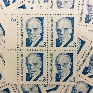 2170   Dr. Paul Dudley White, Cardiologist   25 MNH tagged 3¢ plate blocks  1994