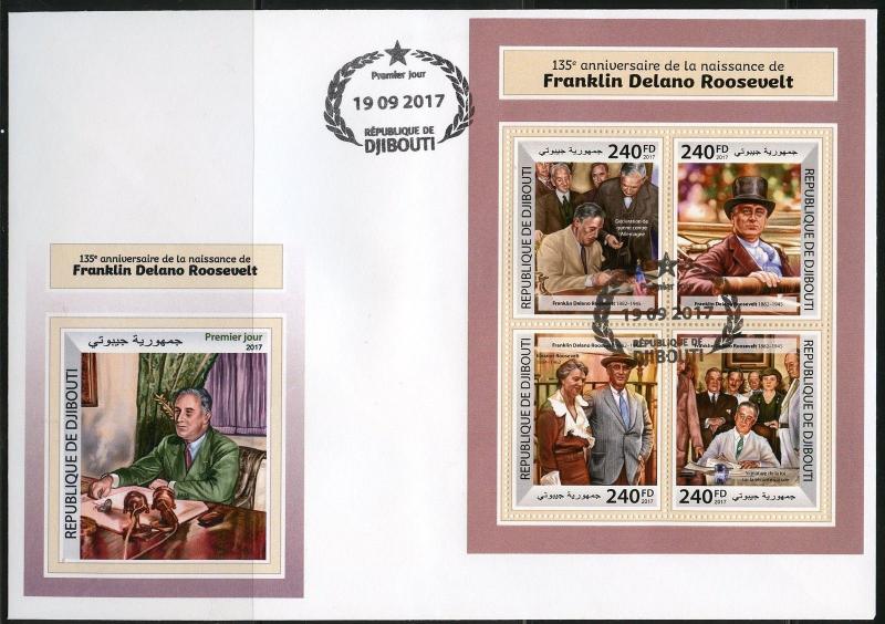 DJIBOUTI  2017  135th BIRTH ANNIVERSARY OF FRANKLIN D. ROOSEVELT SHEET FDC