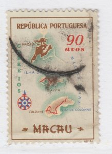 1956 Portuguese Macau Maps 90a Used Stamp A20P55F3077-