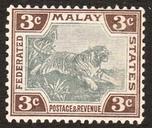 1901 Malaya 3¢ Tiger MLMH Sc# 19b CV: $13.50 Wmk 2 sdwys