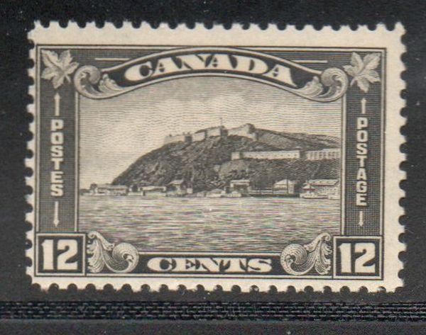 Canada Sc  174 1930 12 c black Quebec Citadel stamp mint NH