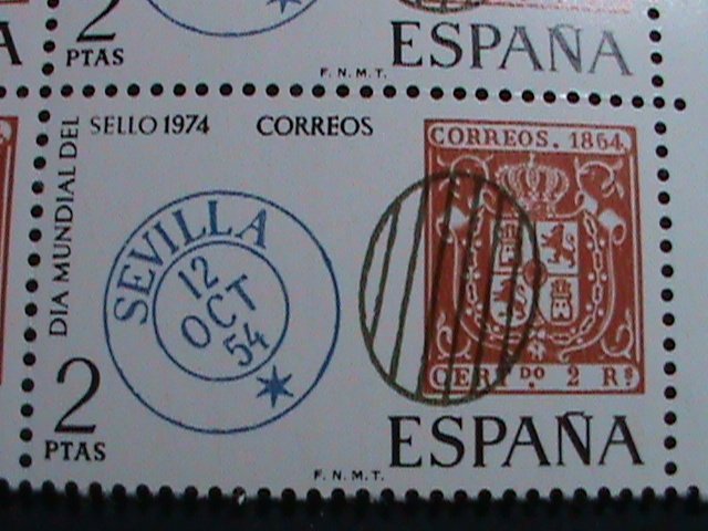 ​SPAIN-1974 SC#1806  WORLD STAMP DAY- WITH SEVILLE CANCEL MNH BLOCK OF 4 -VF