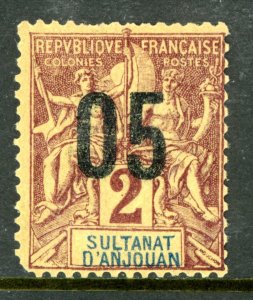 Anjouan 1912 French Colonies 5¢/2¢ Brown Scott #20 Mint W760  ⭐⭐⭐⭐