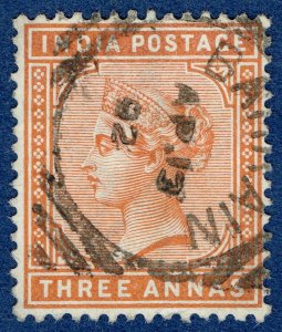 [st1527] INDIA 1892 3a brown orange used in Bahrain (SG Z9a)