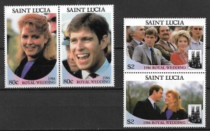 1986 St Lucia #839-40 Wedding of Prince Andrew and Sarah Ferguson MNH