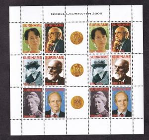 Surinam   #1339  MNH 2006  sheet with  2 blocks of 6  Nobel laureates