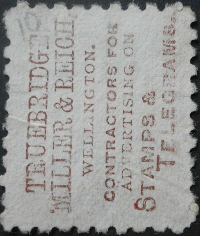 New Zealand 1893 4d p10 with Truebridge Miller advert SG 222d used