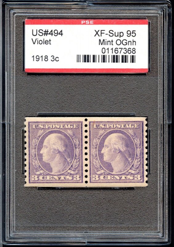 US SCOTT #494 PAIR MINT-XF-SUPERB-OG-NH GRADED 95 PSE SLAB SMQ $200 (7/23/24 GP)