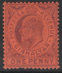 GIBRALTAR SG47 1903 1d DULL PURPLE/RED SHORT PERF MTD MINT