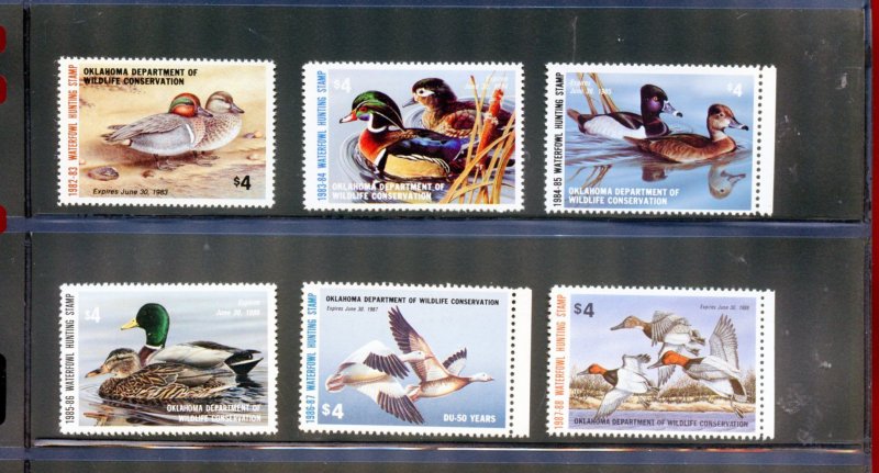 US OKLAHOMA LOT OF 6 STATE DUCK STAMPS  MINT NEVER HINGED