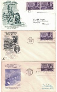 1948 FDC, #954, 3c California Gold Centennial, 3 diff. cachets