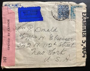 1941 Dublin  Ireland Airmail Dual Censored Cover To New York USA