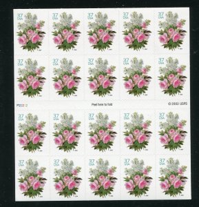3836 Garden Bouquet Sheet of 20 37¢ Stamps MNH 2001