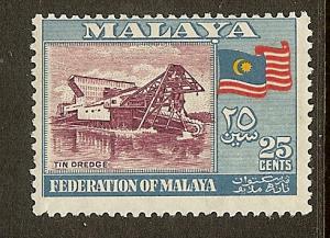 Malaya, Scott #82, 25c Tin Dredge and Flag, MLH