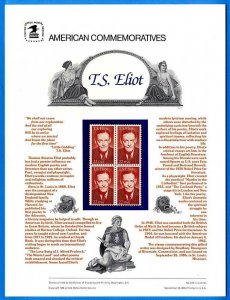 USPS COMMEMORATIVE PANEL #270 T.S. ELIOT #2239