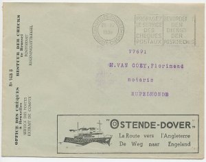 Postal cheque cover Belgium 1938 Ferry boat - Oostende - Dover - Garage - Car re