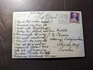 1937 USA Canal Zone RPPC Postcard Cover Cristobal to Alvidaberg Sweden