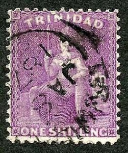 Trinidad SG73 1/- Bright Deep Mauve Wmk Crown CC Perf 12.5 Fine used