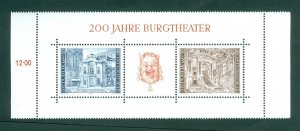 Austria. 1976.  Souvenir Sheet. MNH. National Theatre 200 Year. Scott.# 1030.