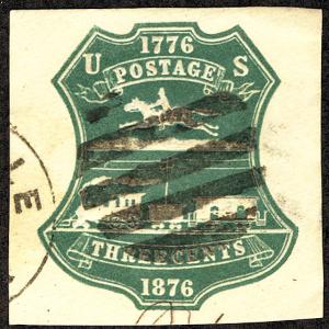 US #U219 3c Green, used, cut square,  Wonderful condition,   SELECT!!