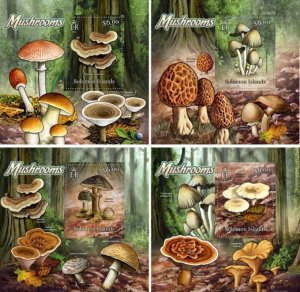 Solomon Islands - 2013 Mushrooms on Stamps - 4 Souvenir Sheets - SLM13107dlx