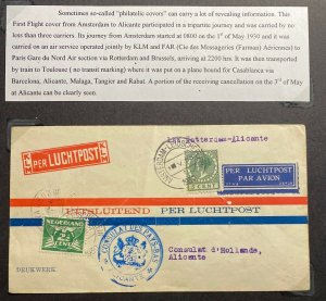 1930 Rotterdam Netherlands Airmail First Flight  Cover FFC To Alicante Spain