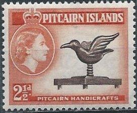 Pitcairn Islands 23 (mh) 2½p Elizabeth II & handicrafts, org & brn (1957)