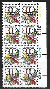 Scott #1511 Zip Code Lower Right Plate Block of 8 F VF NH - DCV=$1.90