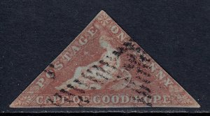 CAPE OF GOOD HOPE — SCOTT 1a (SG 1) —1853 1d PL. BR. RED/BLUED — USED — SCV $375