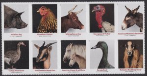 US 5583-5592 5592b Heritage Breeds forever block (10 stamps) MNH 2021 